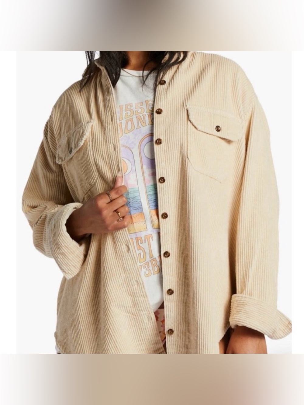 Billabong So Stoked Corduroy shirt jacket in Tan/Beige, size small